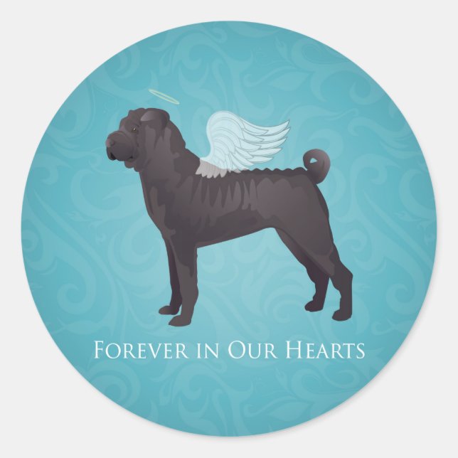 Black Chinese Shar Pei Pet Memorial and Sympathy Classic Round Sticker (Front)