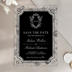 Black Chinoiserie Crest Wedding Save the Date Acrylic Invitations