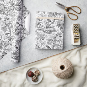 Black chinoiserie porcelain wedding Wrapping Paper