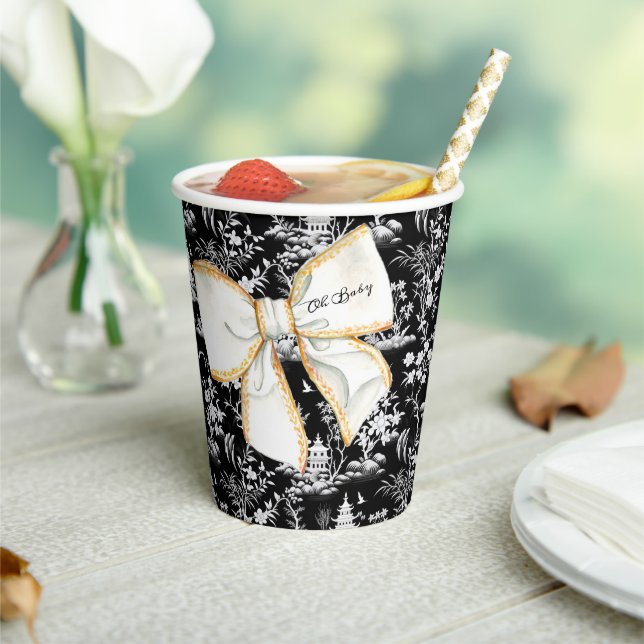 Black Chinoiserie w/ Bow Baby Shower Personalized Paper Cups (Insitu)