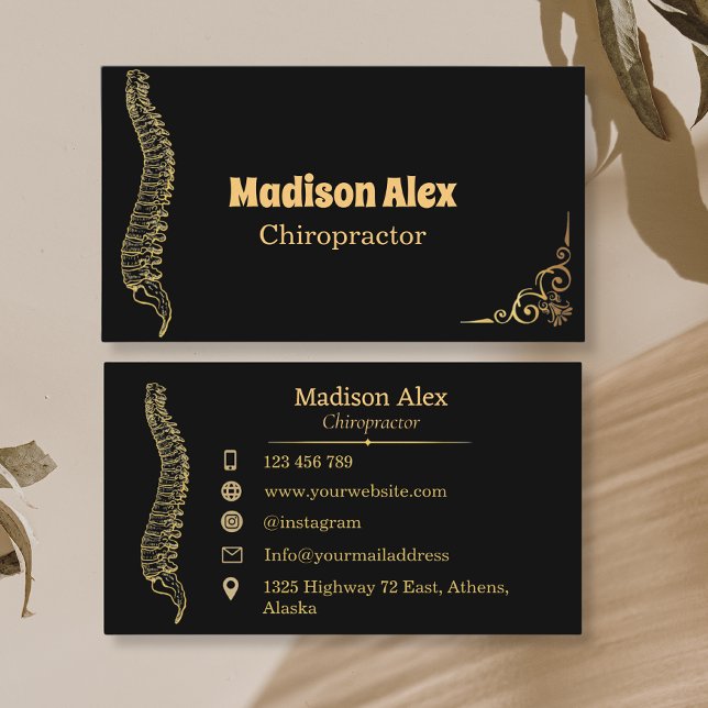  Black Chiropractor Chiropractic Spine Therapist Business Card (Creator Uploaded)