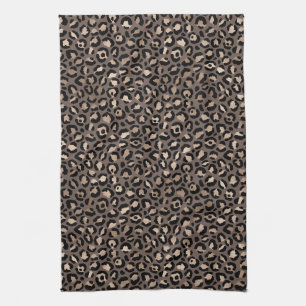 Black Chocolate Brown Bronze Leopard Print         Kitchen Towel