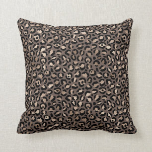 Black Chocolate Brown Bronze Leopard Print     Throw Pillow