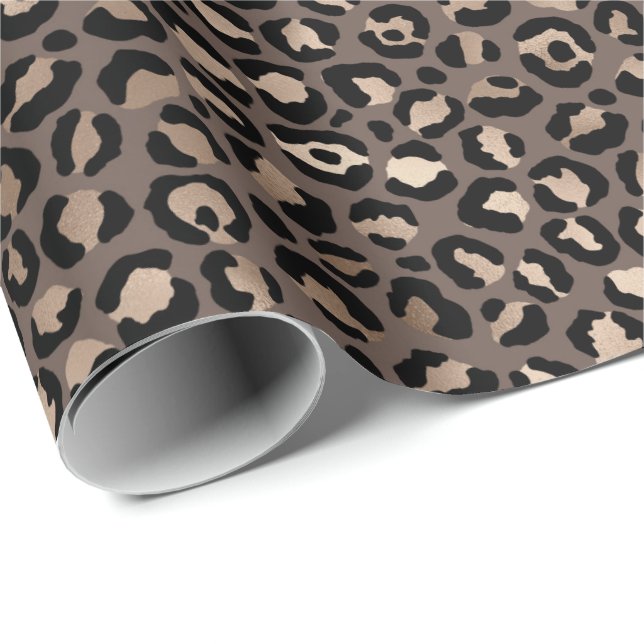 Black Chocolate Brown Bronze Leopard Print Wrapping Paper (Roll Corner)