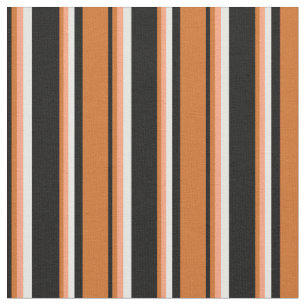 Black, Chocolate, Light Salmon, and White Stripes Fabric