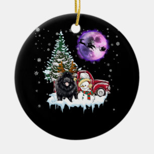 Black Chow Chow Snow Red Truck Pick Up Christmas T Ceramic Ornament