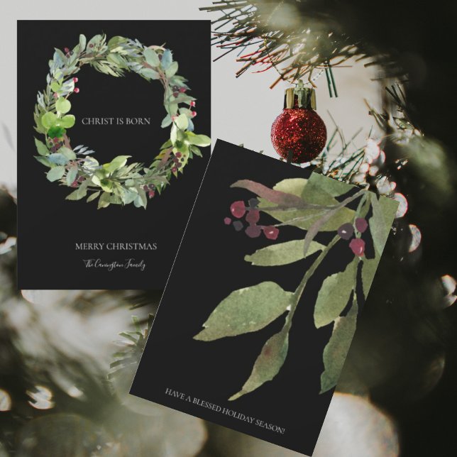 Black Christ is Born Christmas Wreath Family Name Holiday Card (Creator Uploaded)