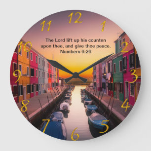 Black Christian Faith cross with Numbers 6:26 Large Clock