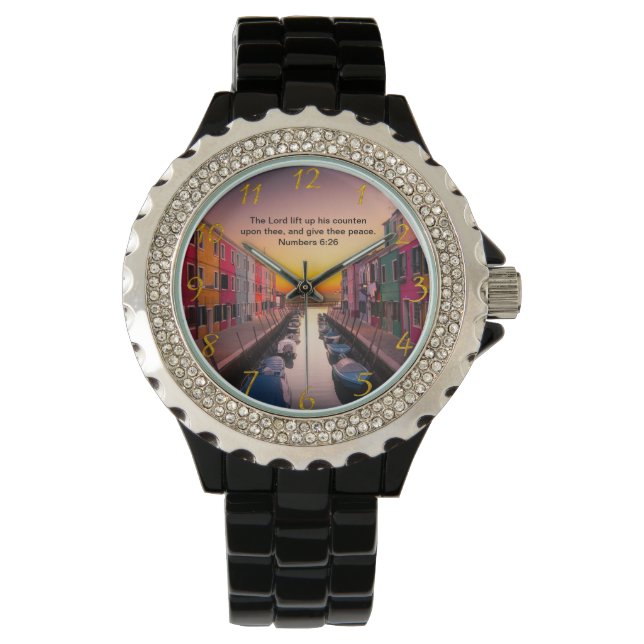 Black Christian Faith cross with Numbers 6:26  Watch (Front)