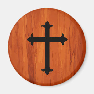 Black Christian Holy Cross in Wooden Magnet
