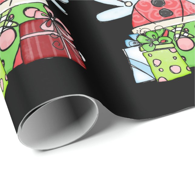 Black Christmas Angel Santa Wrapping Paper (Roll Corner)