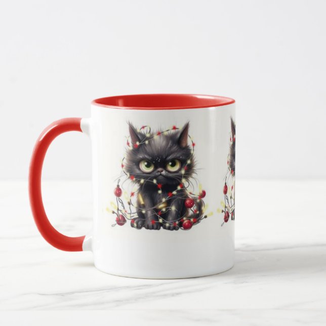 Black Christmas Angry Cat Mugs (Left)