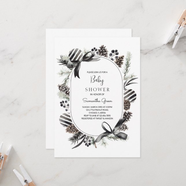 Black Christmas Baby Shower Invitation (Front/Back In Situ)