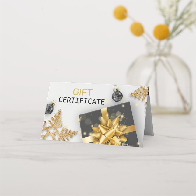 Black Christmas Ball Gift Gold Snowflake Gift Card (Front)