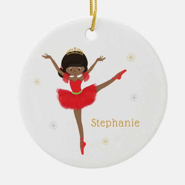 Black Christmas Ballerina Ceramic Ornament (Front)