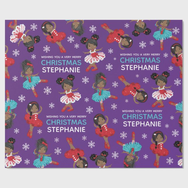 Black Christmas Ballerina Wrapping Paper (Flat)