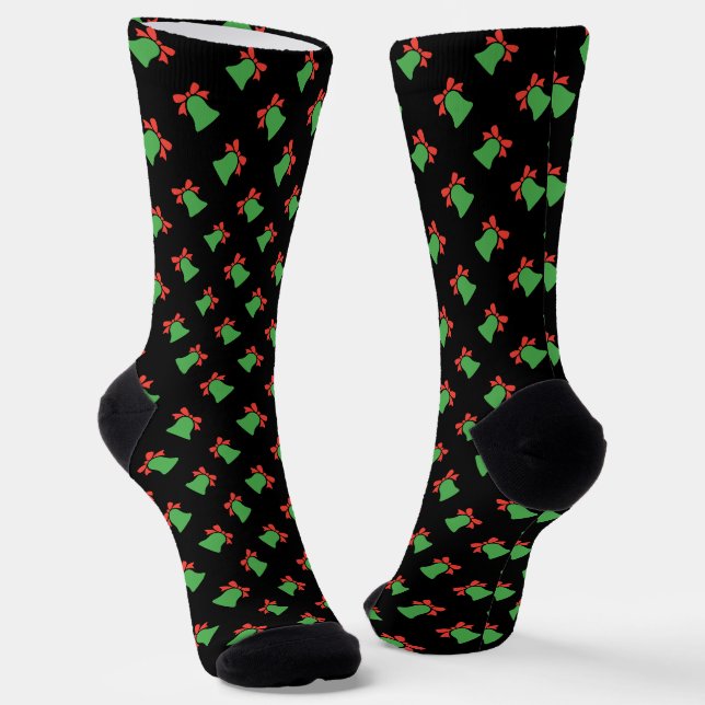 Black Christmas Bell Seamless Pattern Socks (Angled)