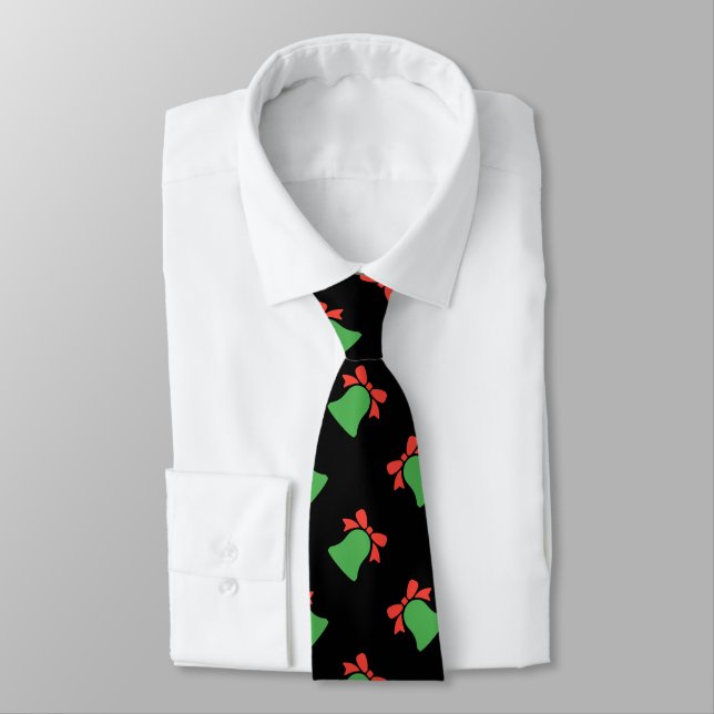 Black Christmas Bell Seamless Pattern Tie (Tied)