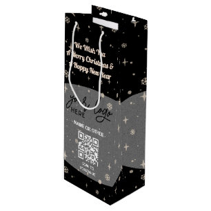 Black Christmas Business Logo QR code Snowflake Wine Gift Bag