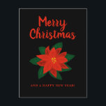 Black Christmas card with red poinsettia flower<br><div class="desc">Black Christmas card with red poinsettia flower. Elegant design for the Holidays.</div>