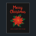 Black Christmas card with red poinsettia flower<br><div class="desc">Black Christmas card with red poinsettia flower. Elegant design for the Holidays.</div>