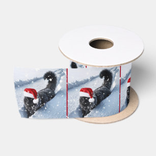 Black Christmas Cat In Deep Snow Satin Ribbon
