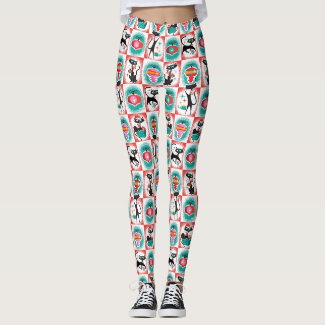 Black Christmas Cats Christmas Leggings (Front)