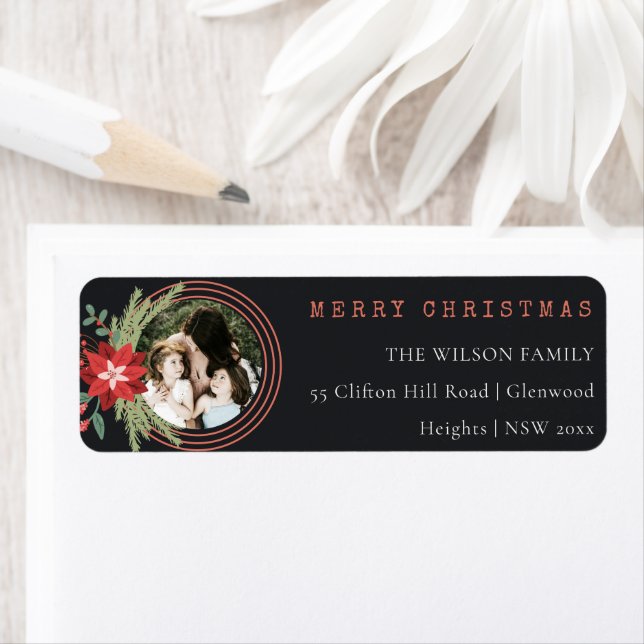 Black Christmas Circle Photo Poinsettia Address (Insitu)