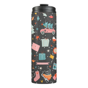Black Christmas elements ornate pattern. Seamless  Thermal Tumbler