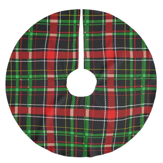 Black Christmas Flannel Plaid Tartan Design Brushed Polyester Tree Skirt (Front)