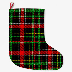 Black Christmas Flannel Plaid Tartan Design Large Christmas Stocking