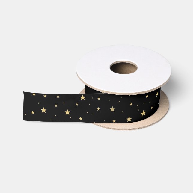 Black Christmas Gold Star Satin Ribbon (Spool)