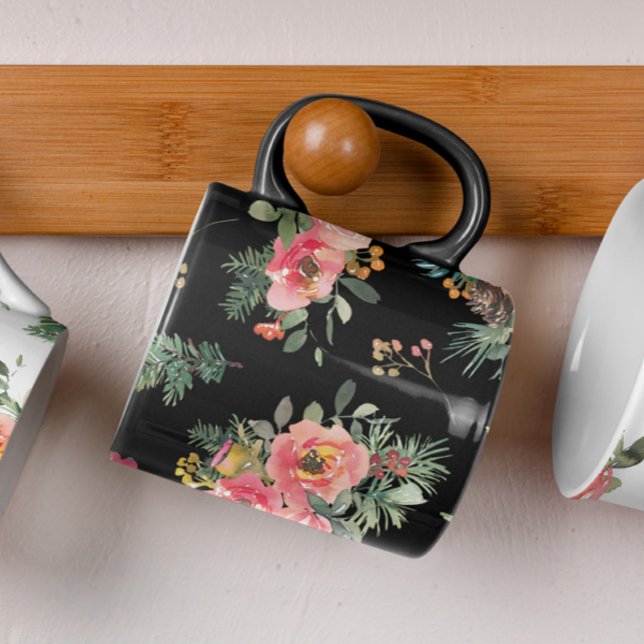Black Christmas Holiday | Festive Winter Floral Mug (Creator Uploaded)