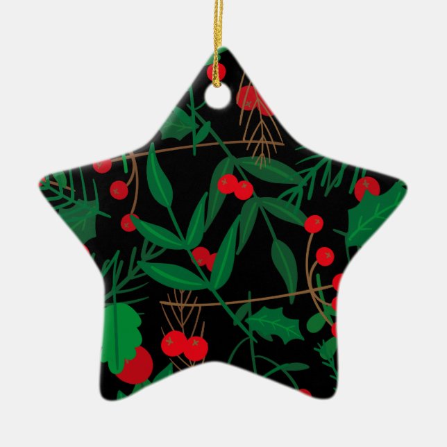 black christmas holly ceramic ornament (Front)