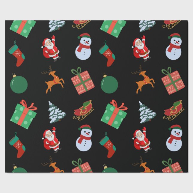 Black Christmas Icons Wrapping Paper (Seam)