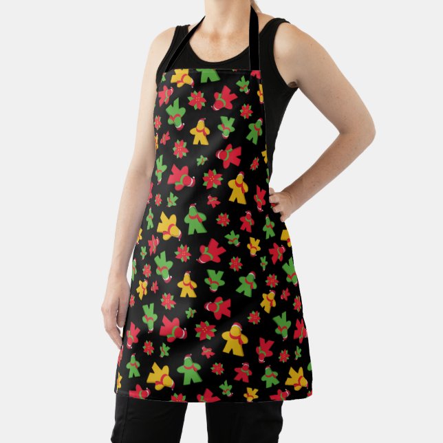 Black Christmas Meeple Gamer Apron (Insitu)