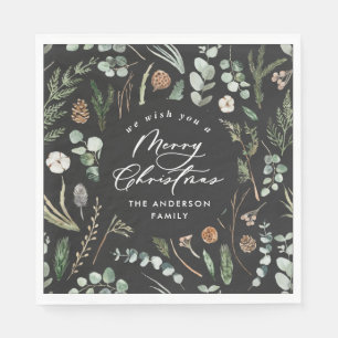 Black Christmas minimal elegant botanical photo Napkin