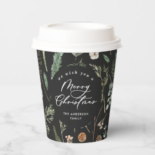 Black Christmas minimal elegant botanical photo Paper Cups