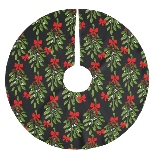 black christmas mistletoe merry xmas brushed polyester tree skirt (Front)