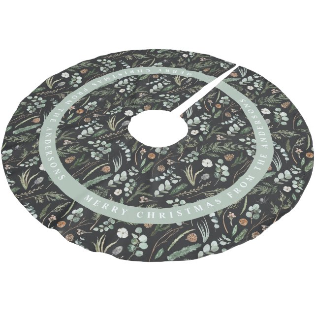 Black Christmas modern minimal botanical gift Brushed Polyester Tree Skirt (Angled)