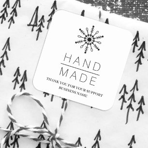  Black Christmas Modern Snowflake for Business Square Sticker