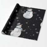 Black Christmas night Snowman  Wrapping Paper<br><div class="desc">Black Christmas night Snowman Wrapping Paper It has cute white Christmas snowman pattern with black background. Wrap your gifts in winter wonder with this charming Black Christmas Night Snowman Wrapping Paper. Featuring a cute snowman under a starry night sky with falling snowflakes, this design blends cozy holiday magic with a...</div>