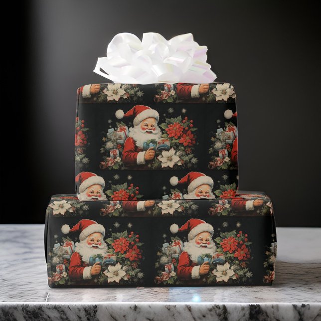Black Christmas Paper Santa Poinsettia (Creator Uploaded)