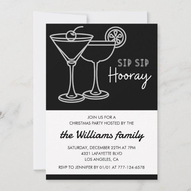 Black Christmas Party  Cocktail Drinks Invitation (Front)