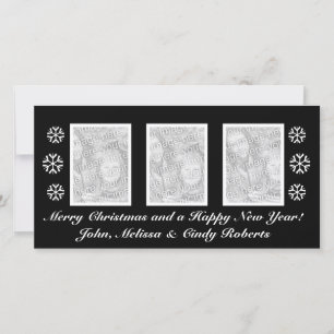 Black Christmas photo card template   three photos