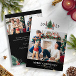 Black Christmas Photo Collage Holiday Card<br><div class="desc">This cute and unique holiday nutcracker black Merry Christmas photo holiday card features hand-painted watercolor nutcracker toy soldiers around a beautiful tree with text and a photo for personalizing. The back includes additional text for adding a special message and 2 photos. (Easily remove the QR code from the back by...</div>