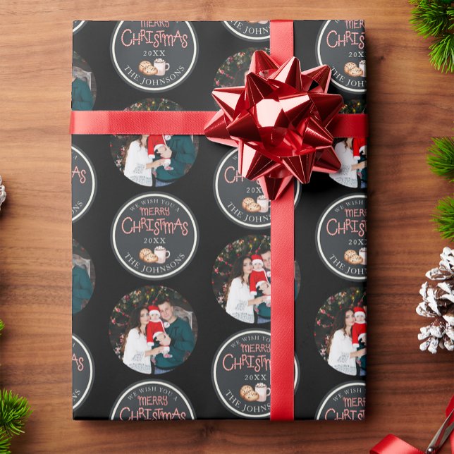 Black Christmas Photo Wrapping Paper with Message (Black Christmas Paper)