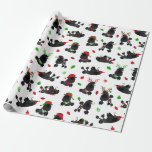 Black Christmas Poodles White Wrapping Paper<br><div class="desc">Cute Christmas poodle dogs in festive holiday outfits. Santa hats,  antlers,  sweaters,  ornaments and candy canes wrapping paper.</div>