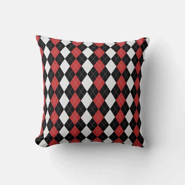 Black & CHRISTMAS RED Diamonds ARGYLE Pattern Throw Pillow (Front)