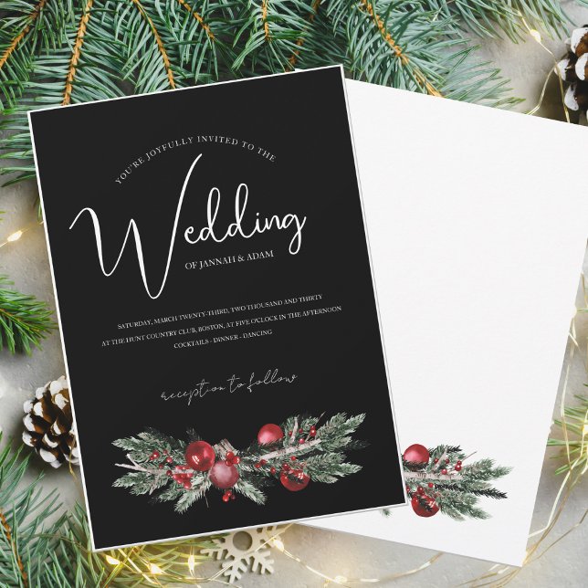 Black Christmas Red Green Winter Festive Wedding Invitation (Creator Uploaded)